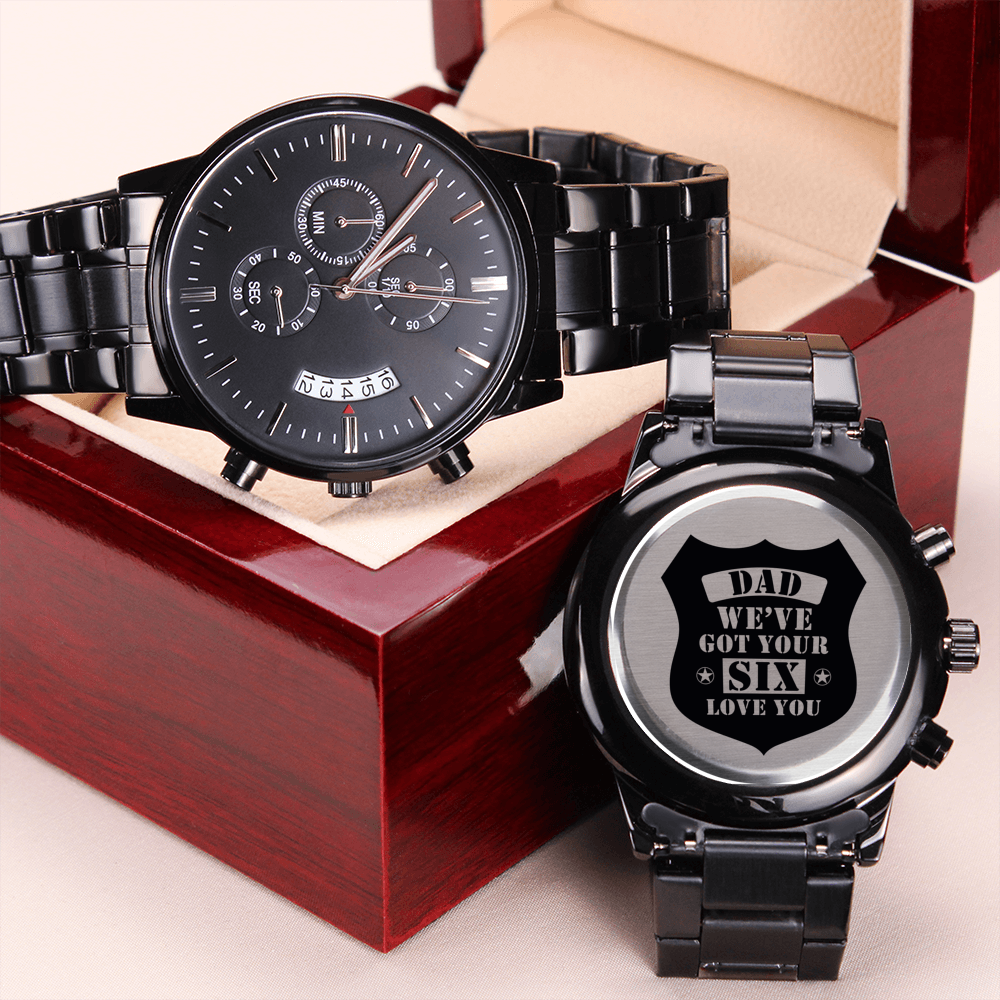 Engraved Watch We've Got Your Six (Charcoal Black) – Men's Watch