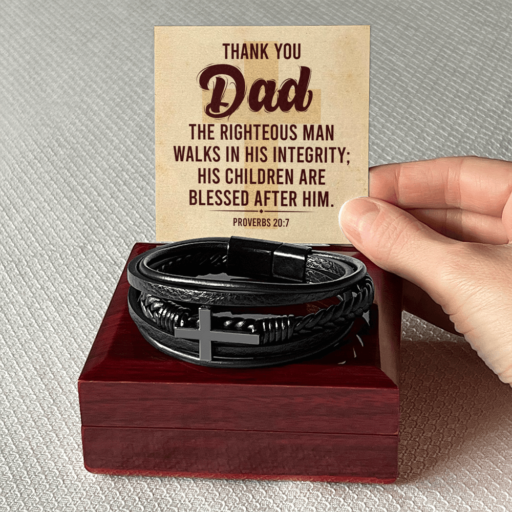 Proverbs 20:7 - Leather Cross Bracelet