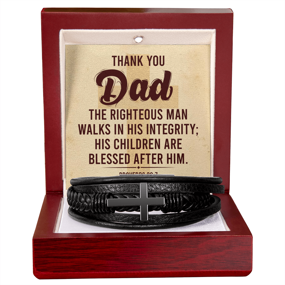 Proverbs 20:7 - Leather Cross Bracelet